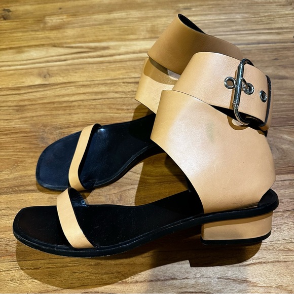 Celine Paris Women’s Designer Tan Leather Ankle Buckle Sandals Luxury Low Heel - Picture 2 of 11